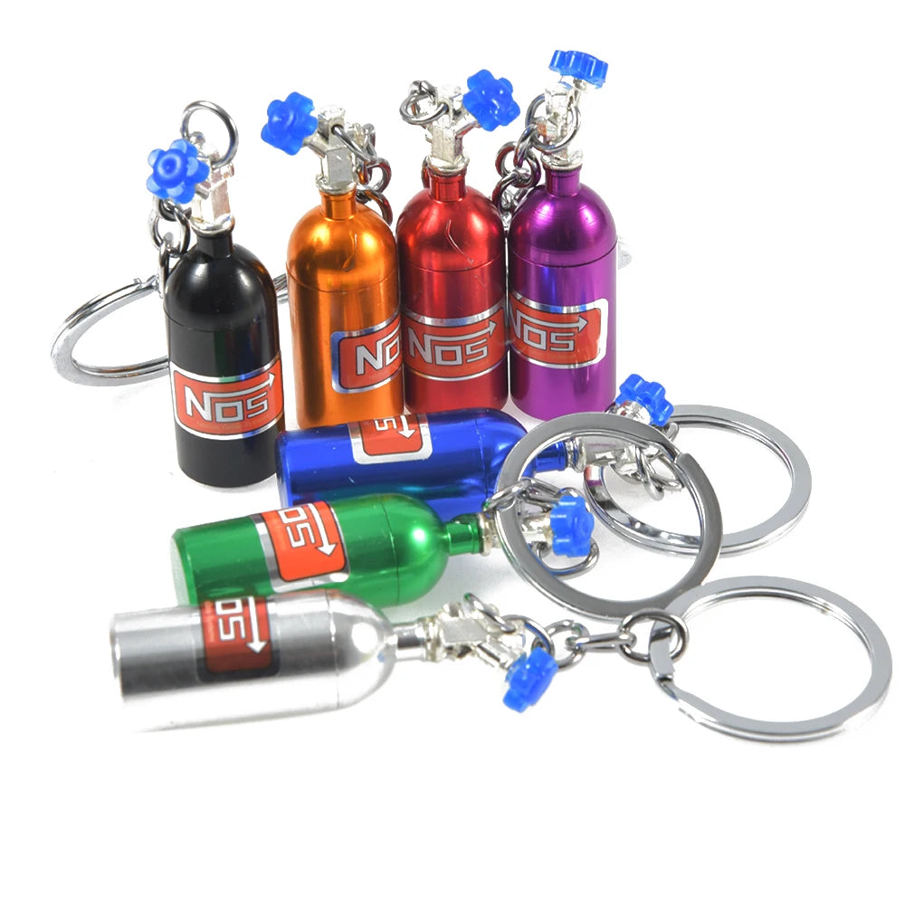 NOS Bottle Keychain Keyring | Metal Pill Box Stash Container for Car Keys additional angle