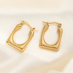 ANENJERY 316L Stainless Steel Hollow Square Texture Drop Earrings | Hypoallergenic Ge alternate view