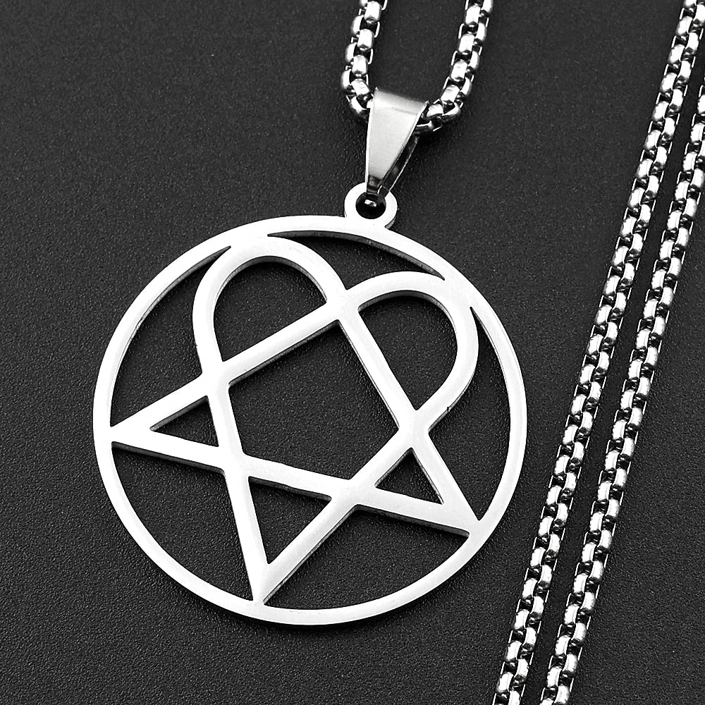 Stainless Steel Heartagram Pendant Necklace | Unisex Music Band Jewelry Gift alternate view