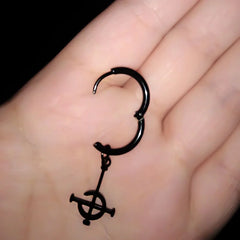 Goth Ghost BC Nameless Dangle Earrings | Stainless Steel Ghoul Band Jewelry close-up view