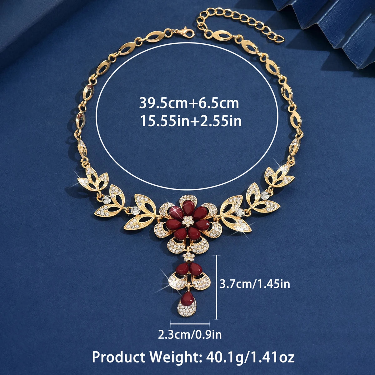 High end, stylish flower design necklace and jewelry suitable for dates, parties, and close-up view