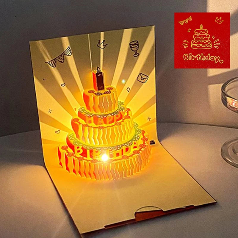 3D Music Light Birthday Card | Pop Up Cake Musical Greeting with Envelope detail view