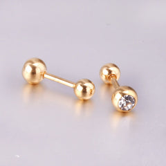 LUXUSTEEL White Black Crystal Earrings | Stainless Steel Round CZ Studs with Screw Bac close-up view