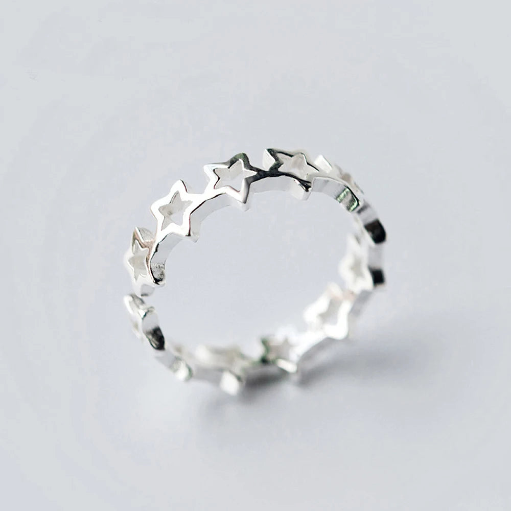 Huitan Fancy Stars Adjustable Opening Rings Women Silver Plated Daily Wear Fashion Versatile Female