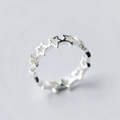 Huitan Fancy Stars Adjustable Opening Rings Women Silver Plated Daily Wear Fashion Versatile Female