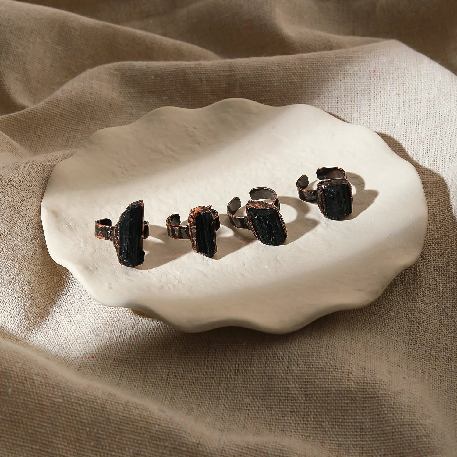 Irregular White Quartz Point Beads Bronze Handmade Rings Jewelry Women Natural Ston additional angle