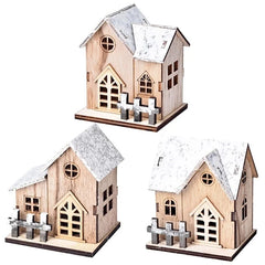 Christmas LED Light Wooden House Luminous Cabin Merry Christmas close-up view