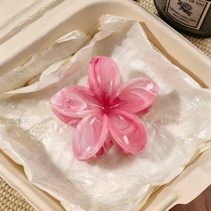 1/6pcs Hawaiian Beach Vacation Frangipani Hair Clips for Woman Elegant Shark Clip F additional angle