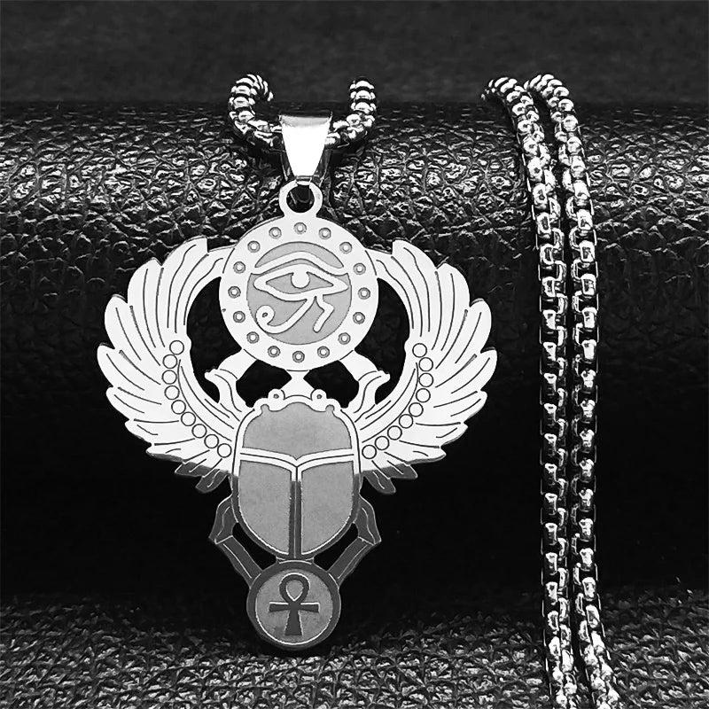 Stainless Steel Ankh Cross Pendant Necklace | Gothic Symbol of Life Jewelry close-up view