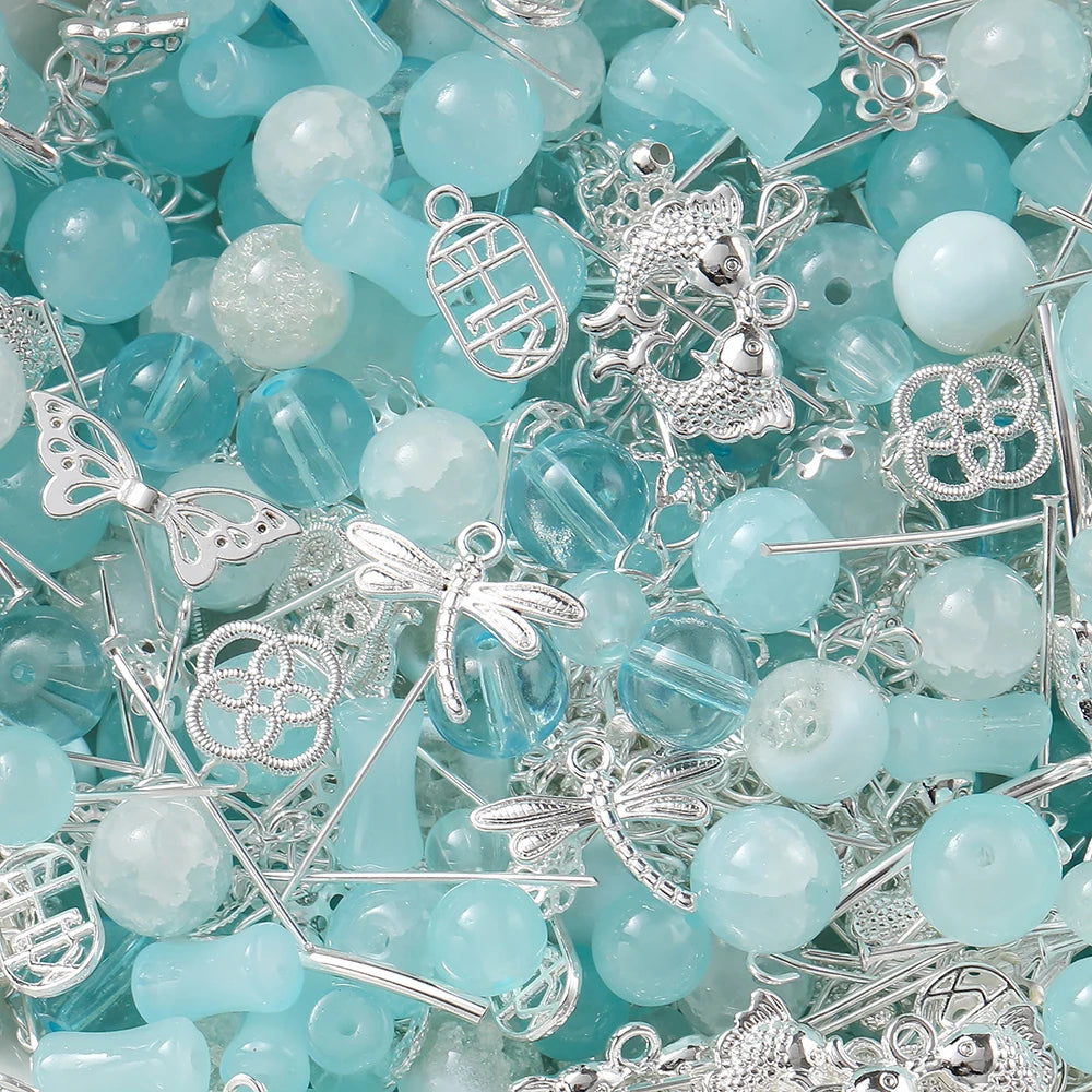 30-50G/Lot Mixed Glass Beads Metal Pendants Spacer Bead Jewelry Accessories for DIY Br close-up view