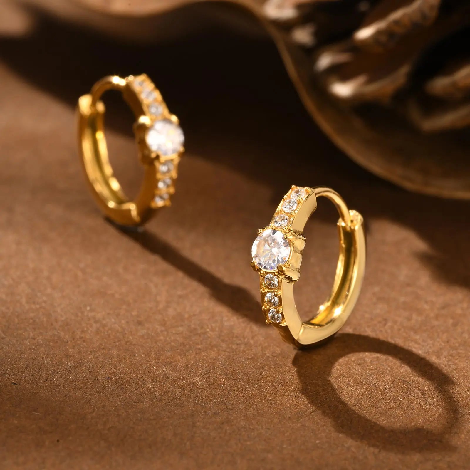 Heart-Shaped Zircon Earrings for Women | Stainless Steel Gold Hoop Earrings close-up view