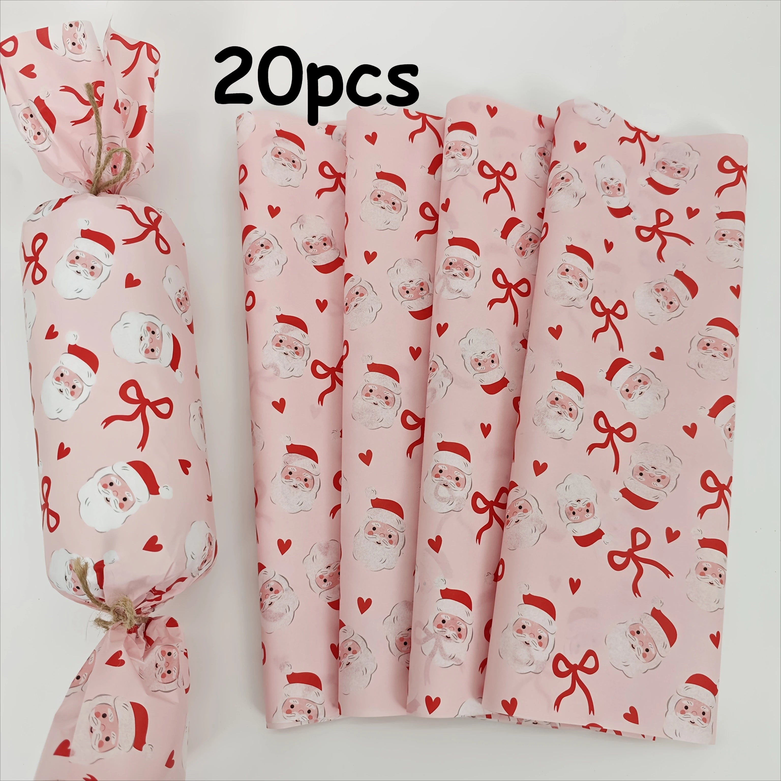 Pink Santa Claus Bow Heart Pattern Wrapping Paper | Christmas Gift Wrap for Fragile I alternate view