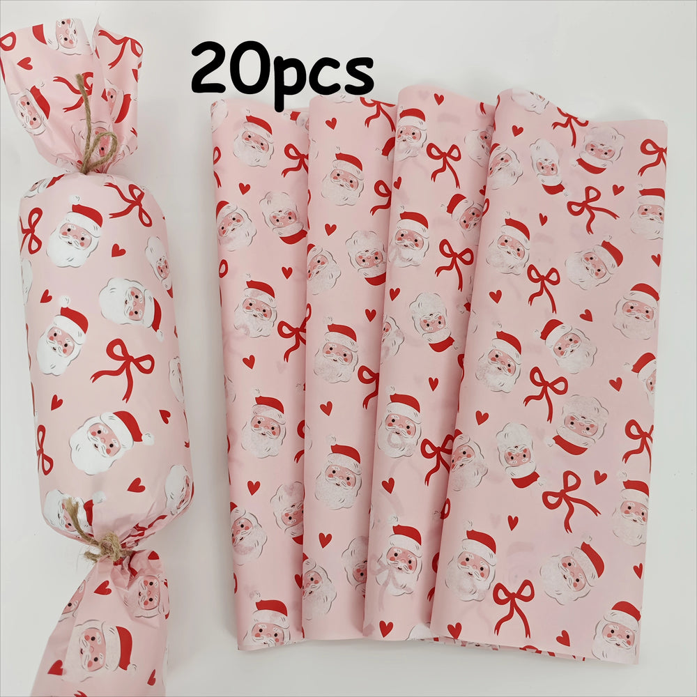 Pink Santa Claus Bow Heart Pattern Wrapping Paper | Christmas Gift Wrap for Fragile I alternate view