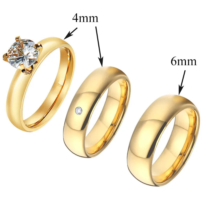 Wedding Engagement Rings Set For Couples Lover's Alliance Bands Designer cz Diamond 18k gold plated Promise Rings Jewelry Women