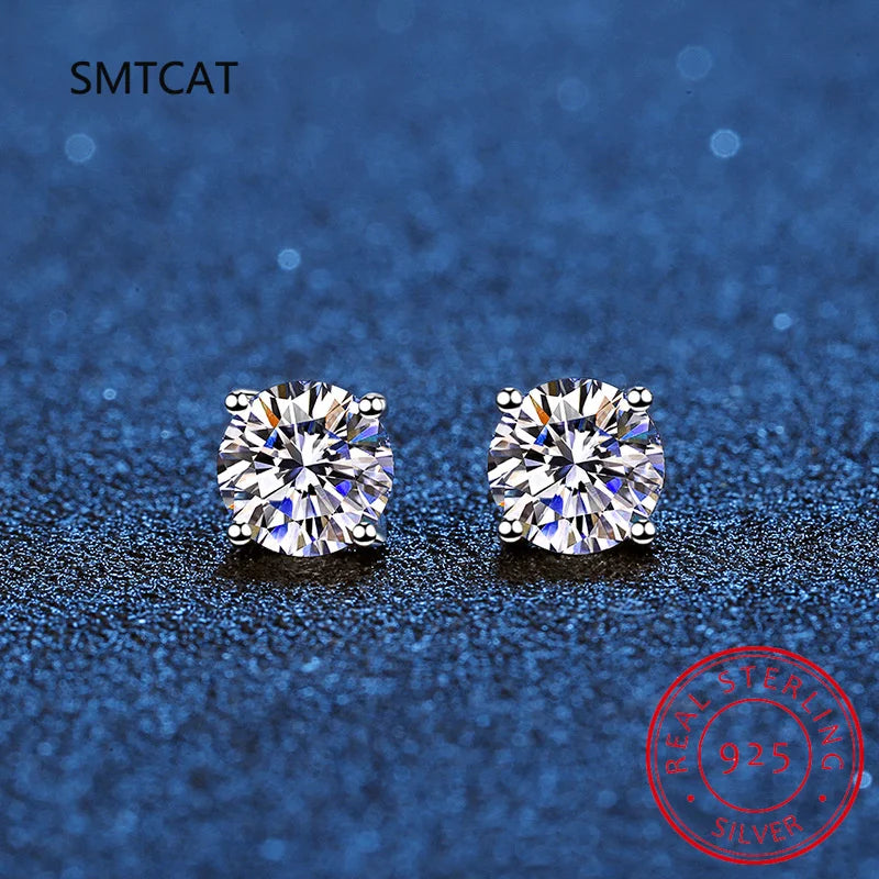 Real Moissanite Stud Earrings 14K White Gold Plated Sterling Silver 4 Prong Diamond E alternate view