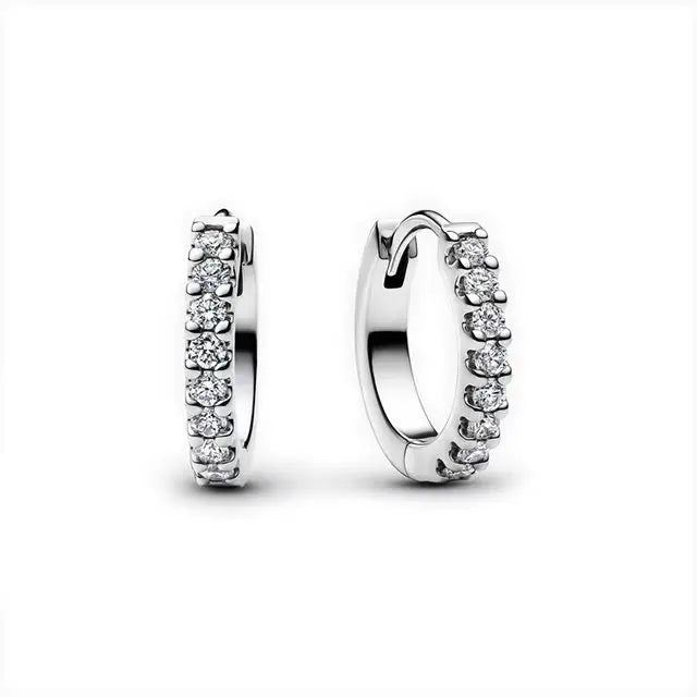Hot Sell New 925 Silver hoop Moon Star Earrings White Stone Love Pendant DIY Jewelry F close-up view