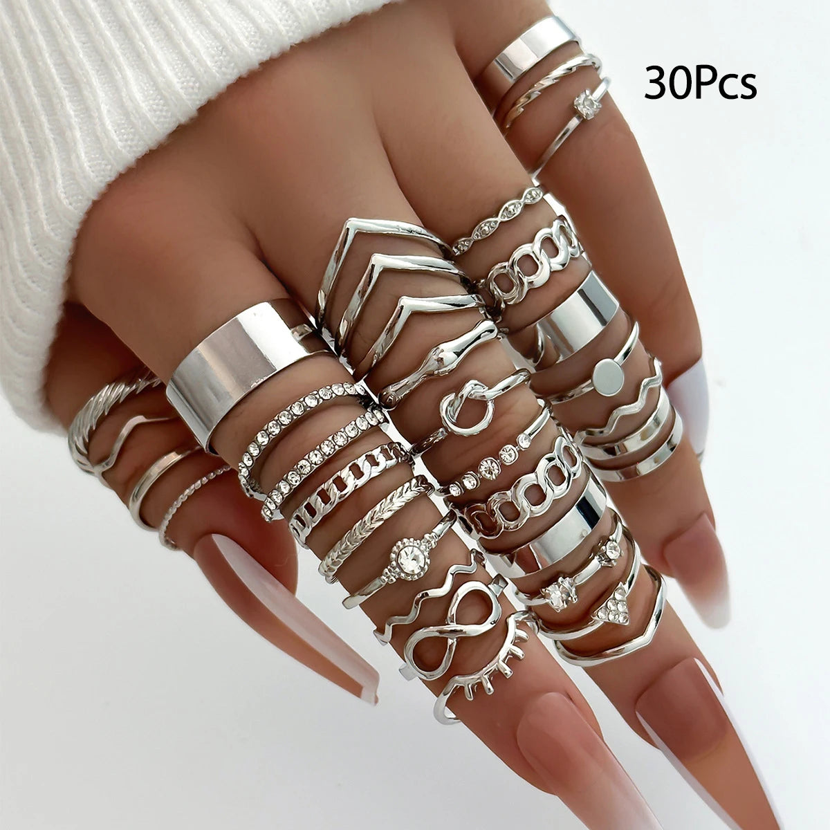 30Pcs Bohemian Geometric Knuckle Rings Set For Women Gold Silver Color Finger Ring Gi alternate view