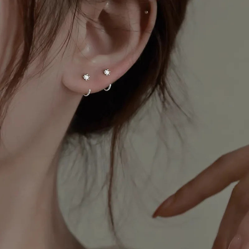Elegent Minimalist Zircon Stud Earrings for Teens Ear Piercing Earrings Women Men Wed alternate view