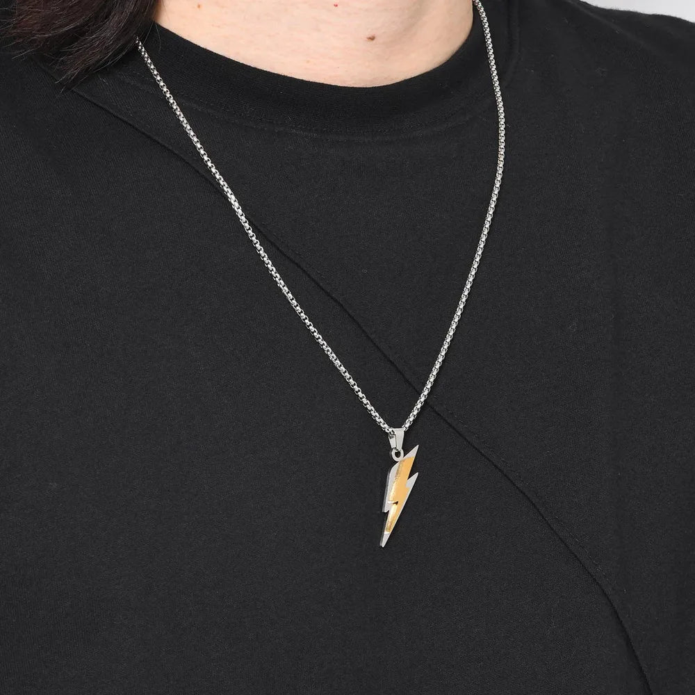 Trendy Lightning Stainless Steel Necklaces for Men,Two Color Lightning Pendant Neckla alternate view