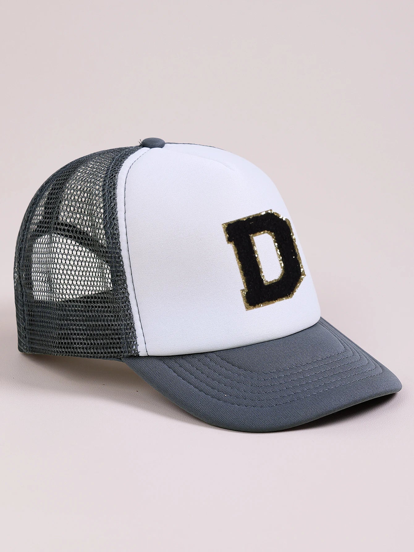 1pc Gray Hat With 26-Letter Pattern | Kids Baseball Cap for Boys and Girls close-up view