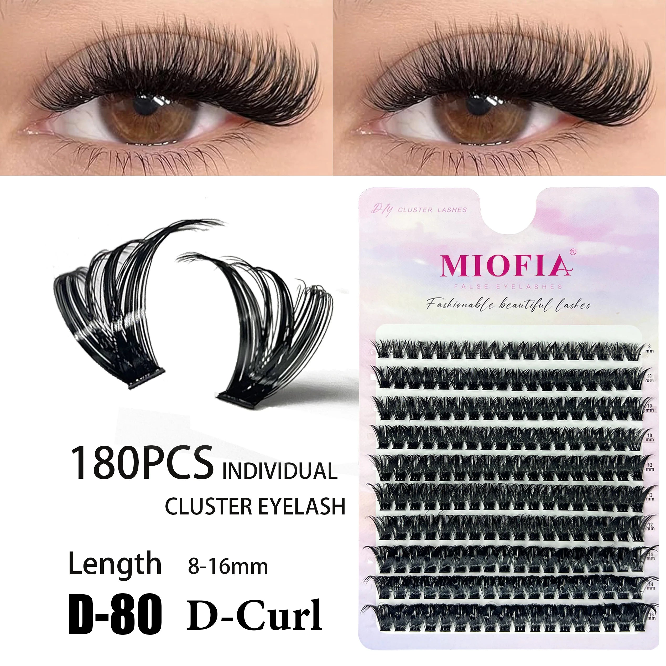 MIOFIA DIY Eyelash Clusters Fluffy Natural Anime Lashes 8-14mm Mixed Length Large capacity 3D Russian Volume Eyelash Extension