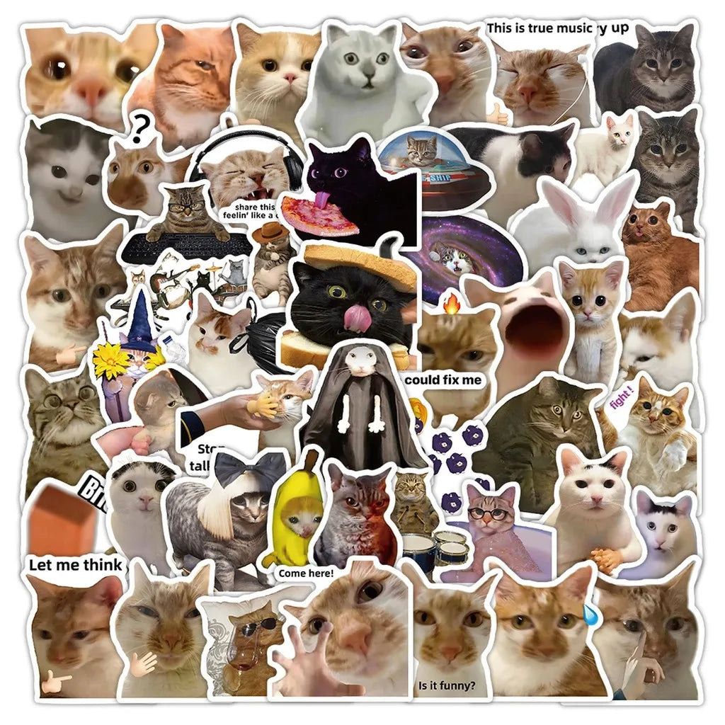 56pcs Kawaii Cat Meme Sticker Collection | UV-Coated Waterproof Decals for Journali additional angle