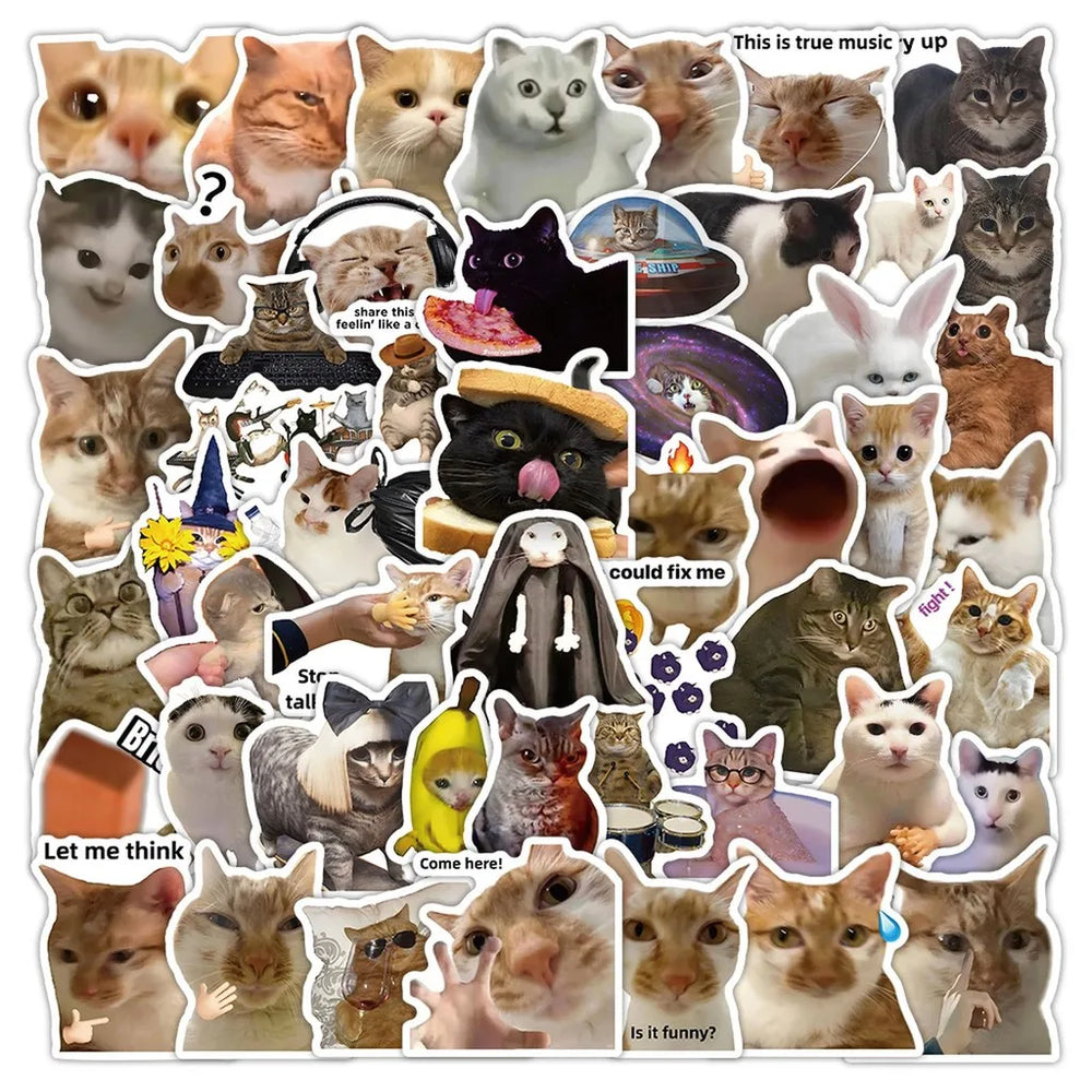 56pcs Kawaii Cat Meme Sticker Collection | UV-Coated Waterproof Decals for Journali additional angle