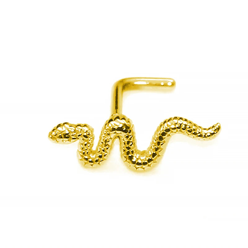 1Pc Stainless Steel L Shape Nose Bone Stud Women Snake Design Nose Ring Labret Lip Ring detail view