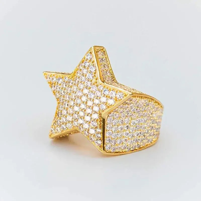 Milangirl New Hip Hop Rock Five Star Rings Men Luxury Women Rhinestones Zircon Pentagram detail view
