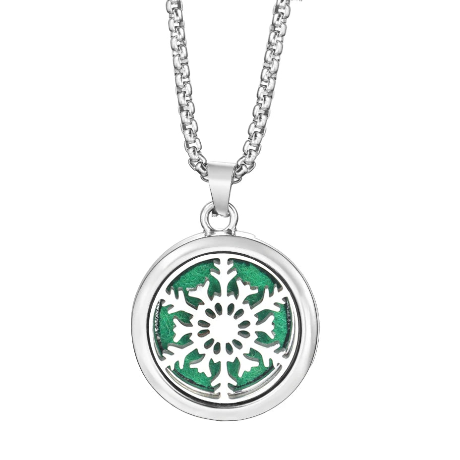 20mm Pattern Insert Perfume Pad Locket Necklace | Stainless Steel Aromatherapy Pendant close-up view