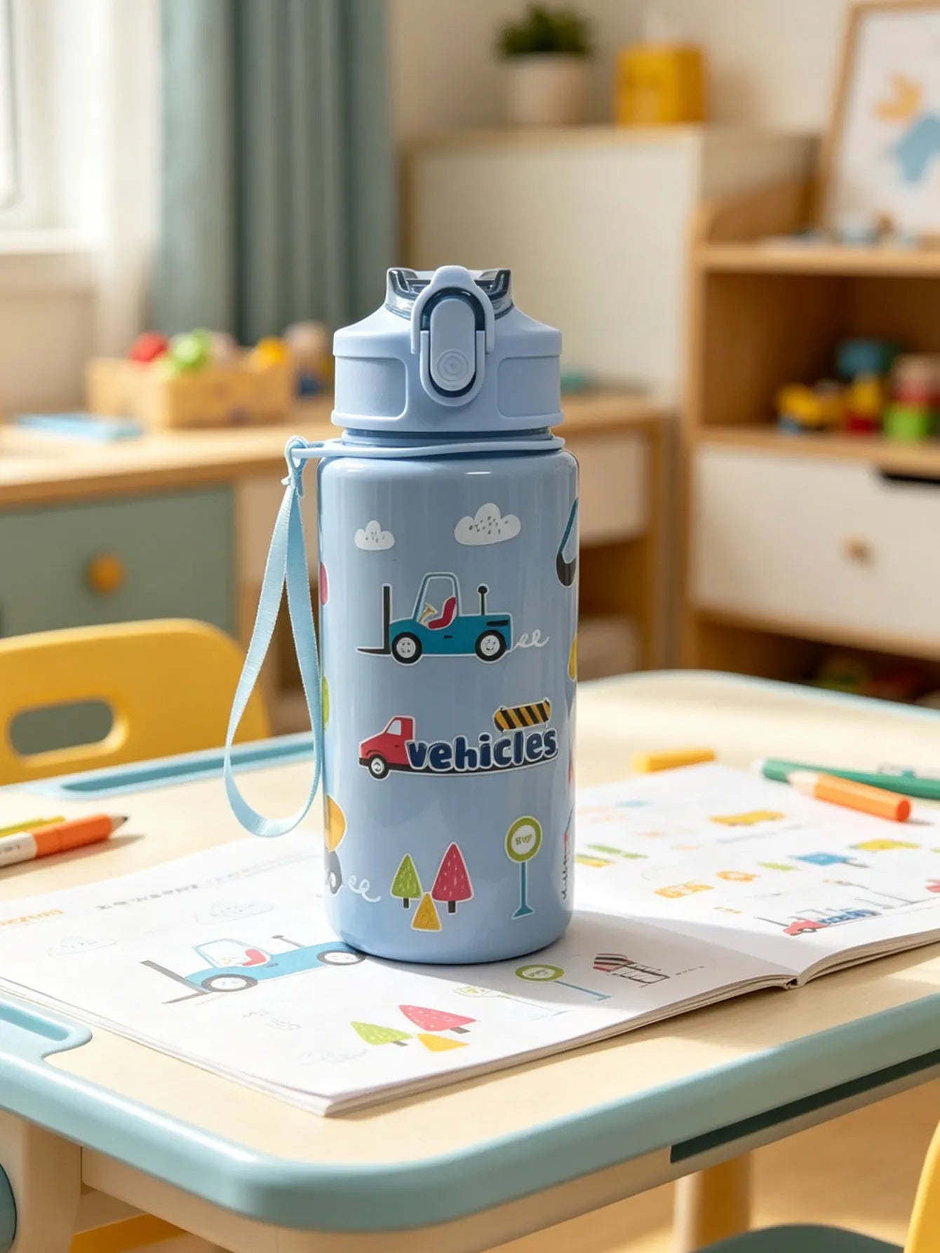 1 Piece 500ml (19 fl oz) Cartoon Printed Straw Cup, Summer Plastic Water Bottle, BPA lifestyle view