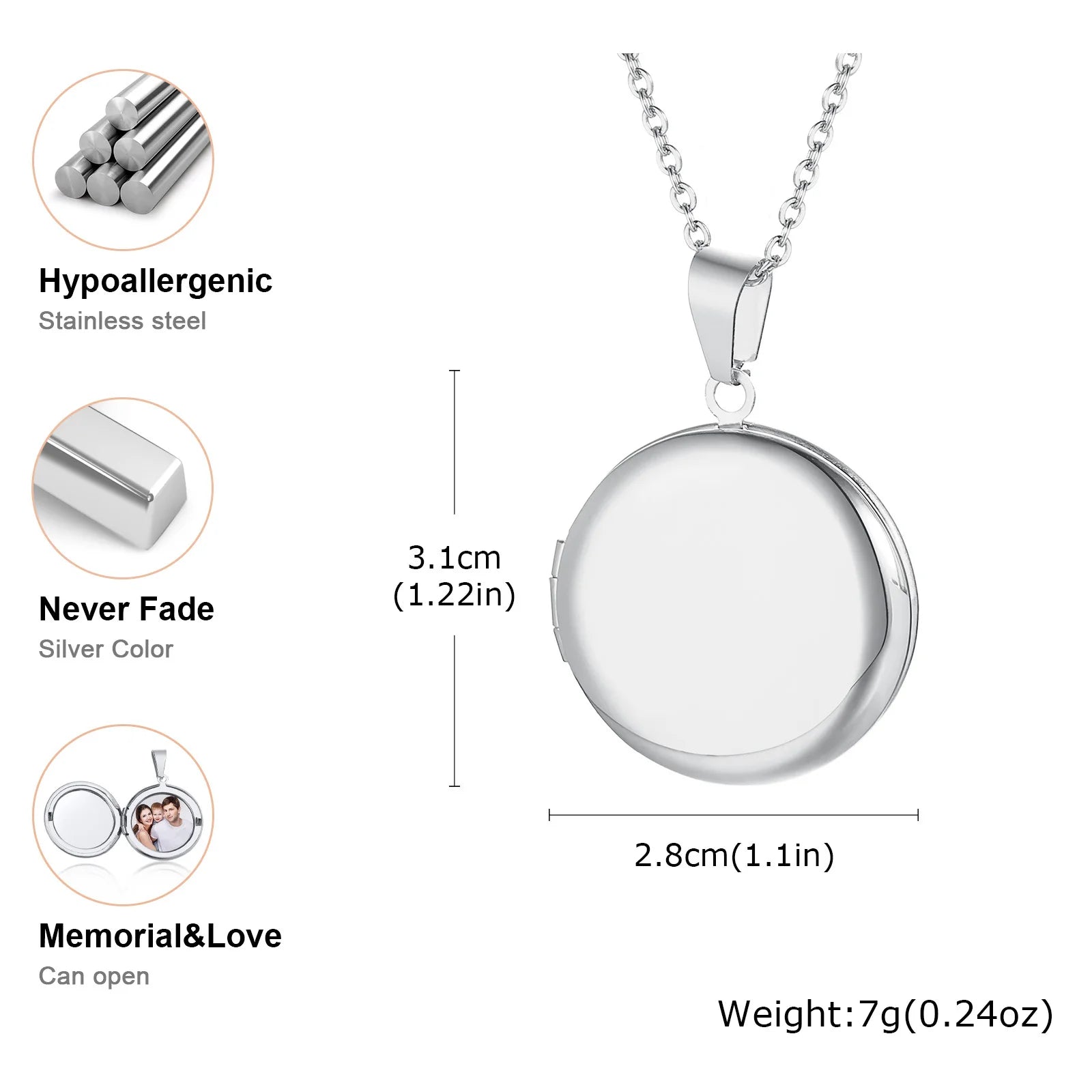 Vnox Never Fade Silver Color Stainless Steel Women Locket Pendant, Openable Heart Pend close-up view