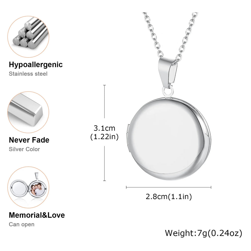 Vnox Never Fade Silver Color Stainless Steel Women Locket Pendant, Openable Heart Pend close-up view