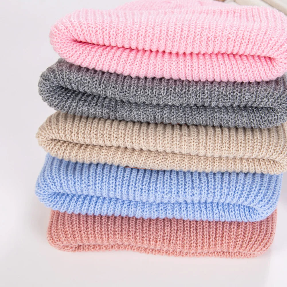 Baby Knitted Turban Hat for Boys Girls | Solid Color Winter Beanie additional angle