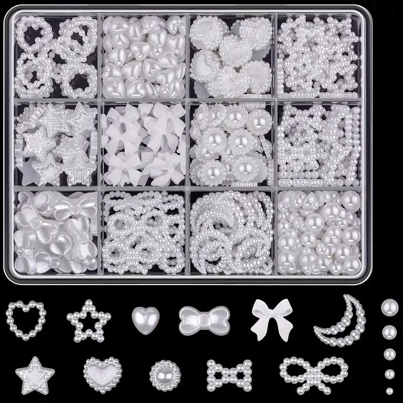 500PCS 3D Nail Art Decoration Kit with Resin Bows, Flat Back Pearls, and Assorted Sha alternate view