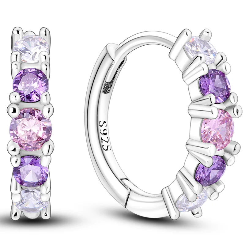 Colorful 925 Sterling Silver Hoop Earrings for Women | Classic Circle Earrings