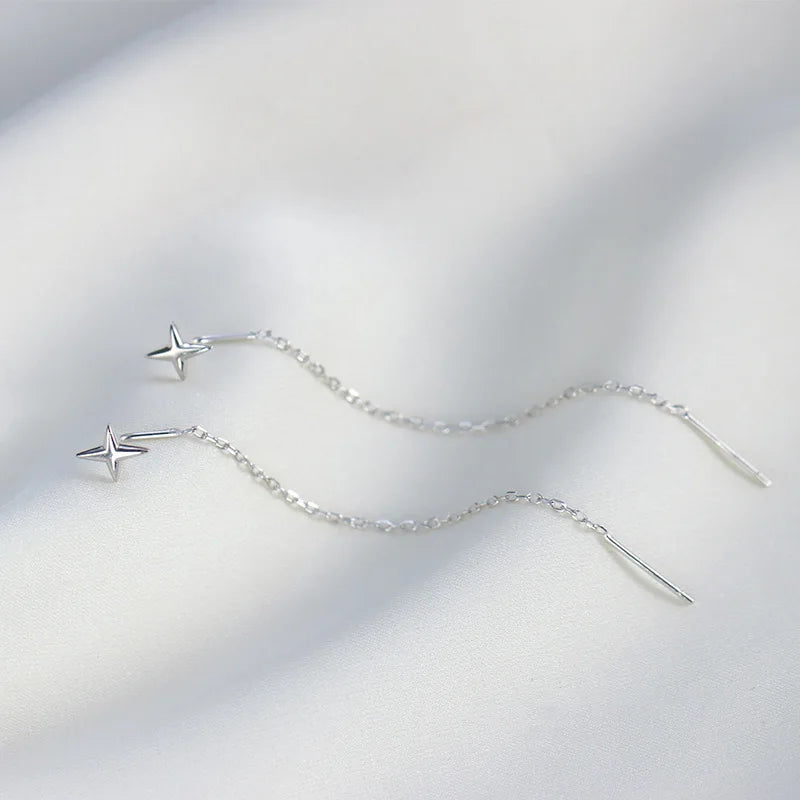 JWER S925 Silver Needle Star Line Earring for Women Tassel Drop Earring Long Chain additional angle