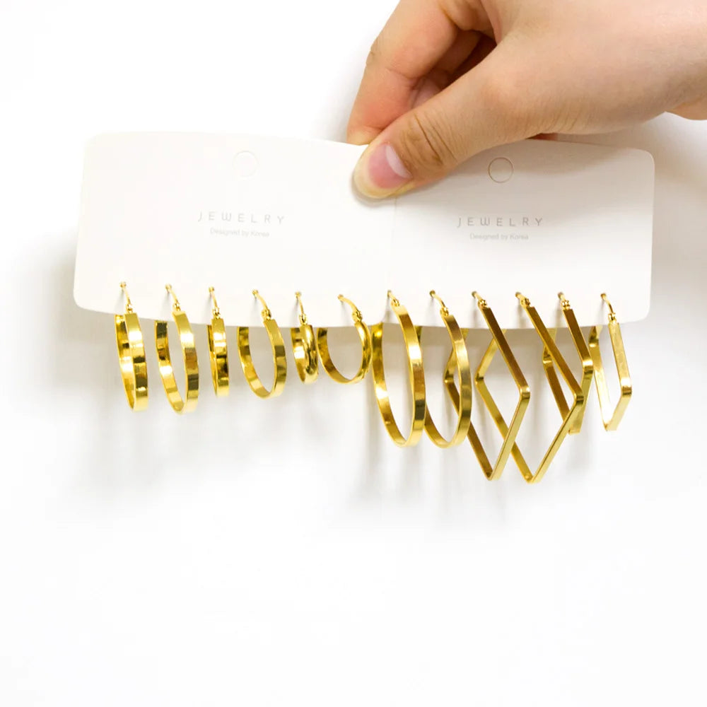 LUXUSTEEL Stainless Steel Hoop Earrings | Simple Geometric Shapes for Women detail view