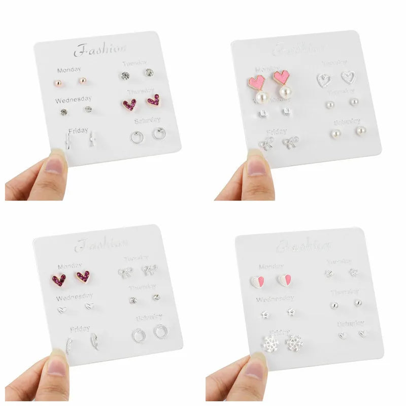 S925 Silver Needle Stud Earrings Set additional angle
