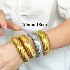 304L Stainless Steel Elastic Bracelet Women 18k Gold Plated Charm Punk Wide Chunky Me alternate view