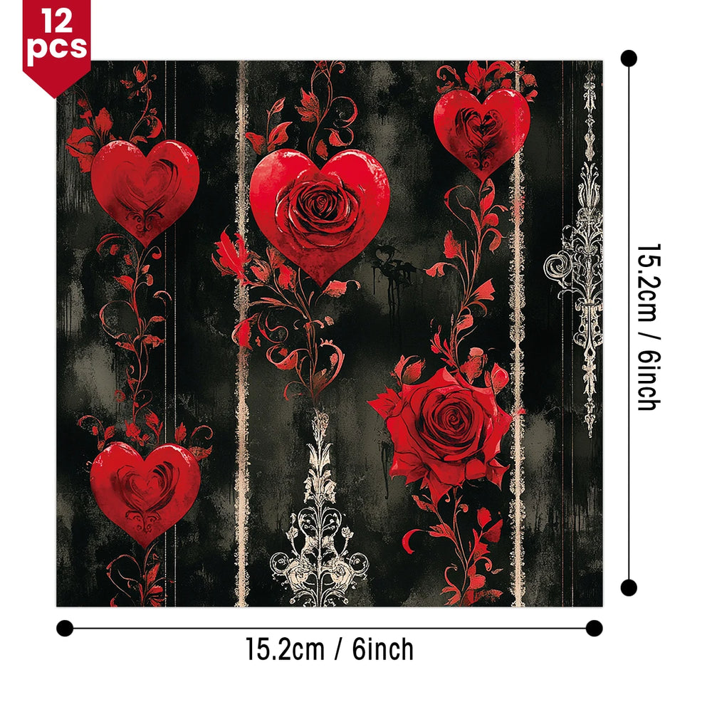 12pcs Gothic Love Themes Decor Paper | Valentine's Day Gift Wrapping & Scrapbooking Su close-up view