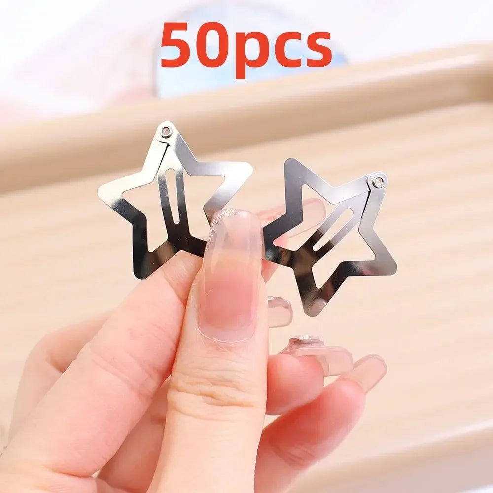 Silver Star Hair Clips Set for Girls - Metal Snap Barrettes with Shiny Jewel Hair Gri alternate view