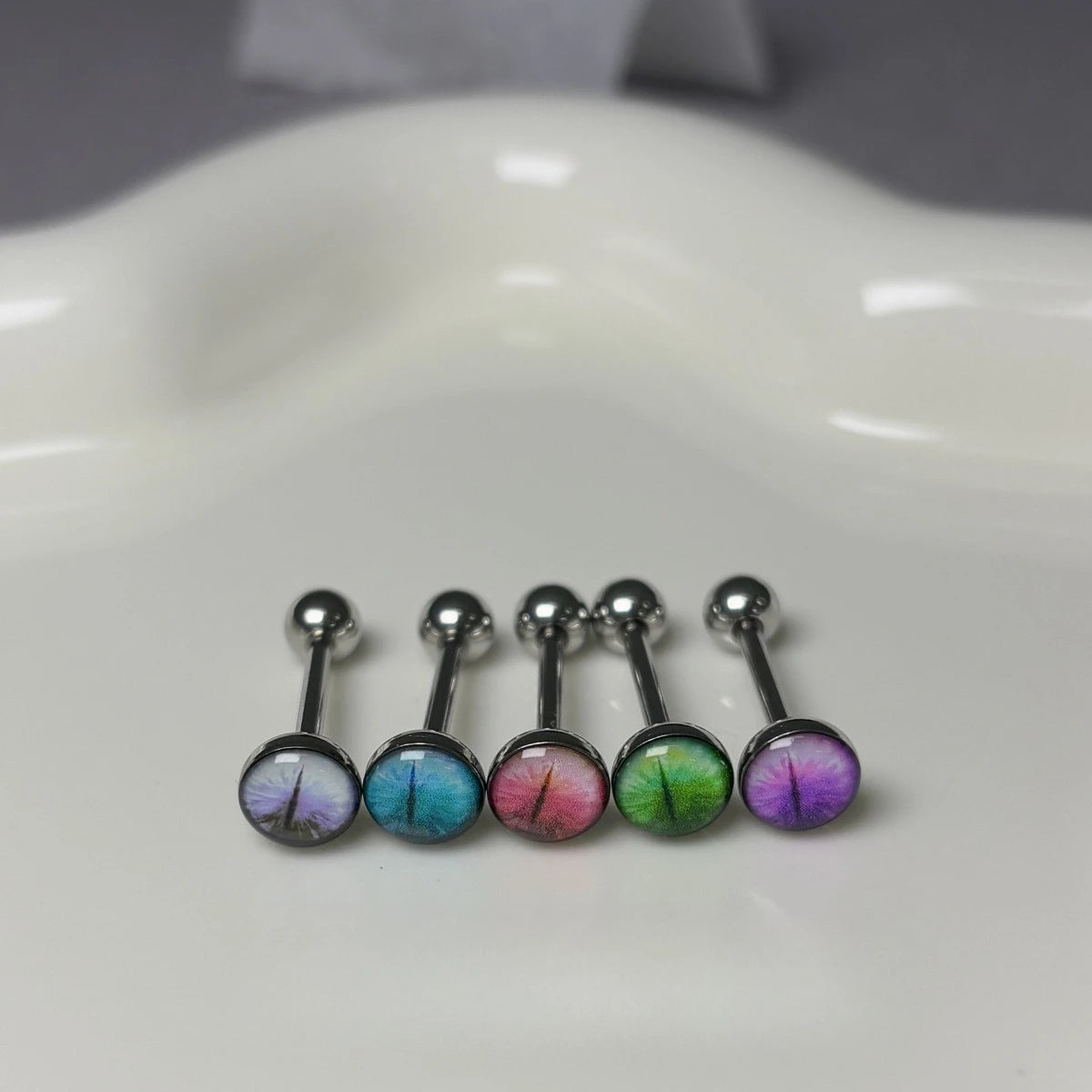 New Trendy Hypoallergenic Stainless Steel Colorful Eye Tongue Rings for Women Tongue alternate view
