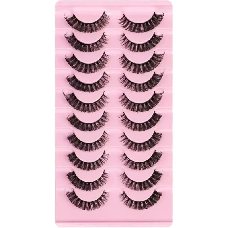 10 Pairs D Curl False Eyelashes Russian Volume Strip Lashes Fluffy Thick Wispy Fake Eyelashes for Party Stage Makeup