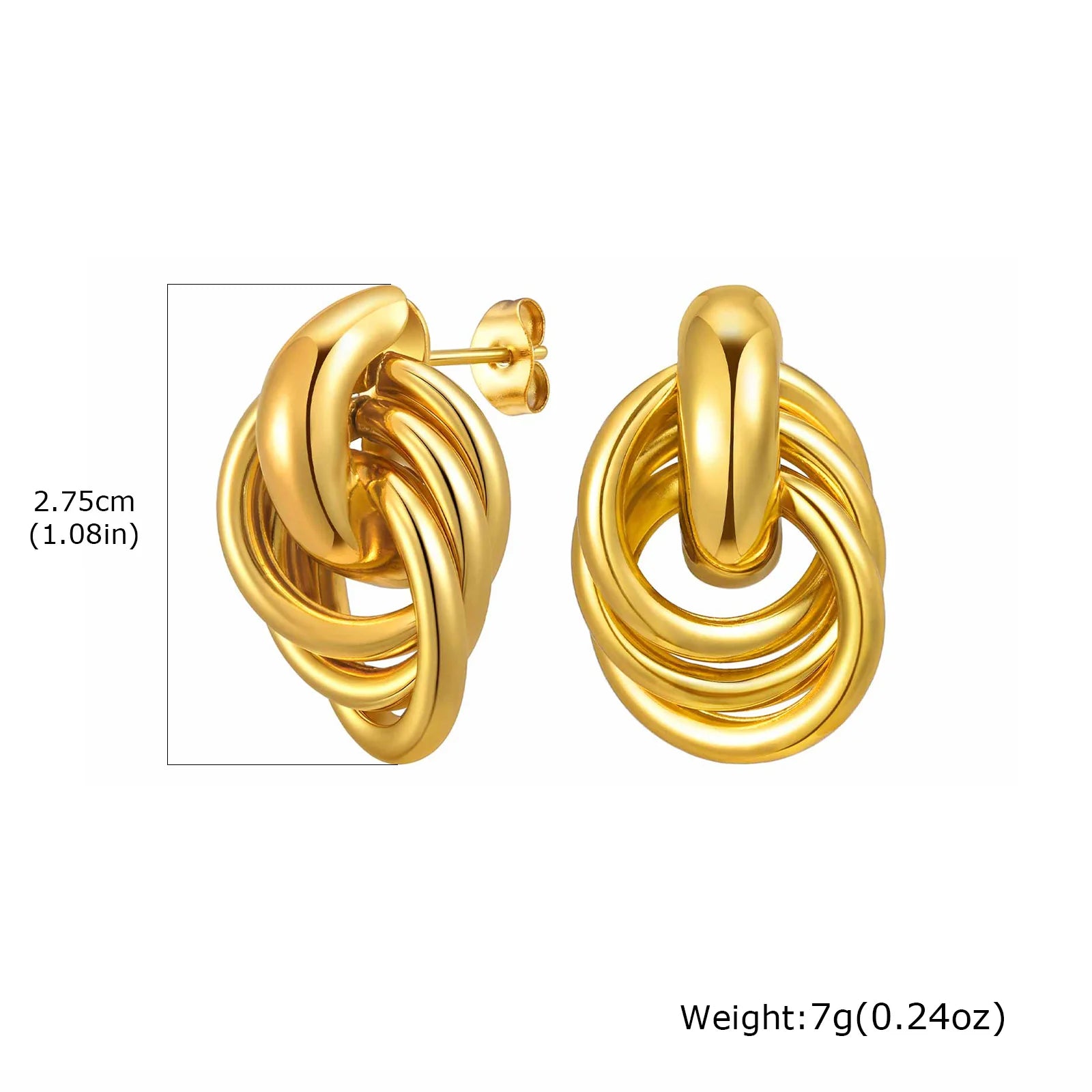 18K Gold Twist Knot Stud Earrings | Geometric Textured Screw-Back Earrings for Women close-up view
