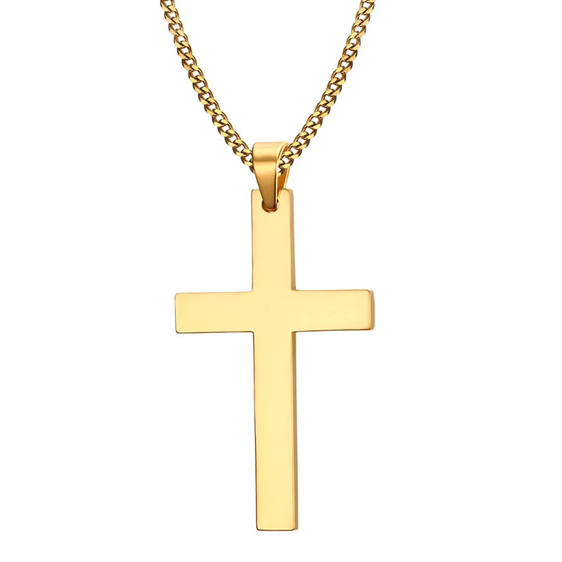Fashion Stainless Steel Cross Pendant Necklace For Women Men Link Chain Charm Necklace C detail view