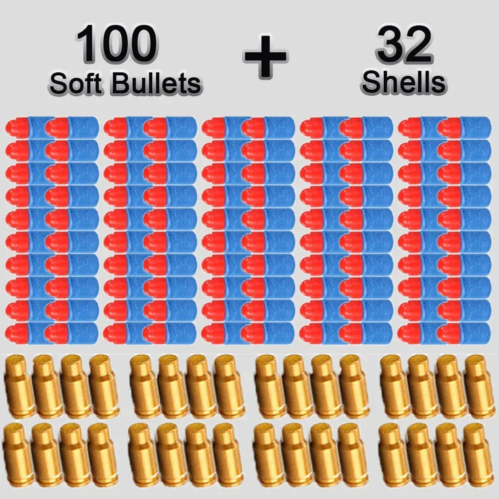 80 Shells and 100 Soft EVA Bullets for Toy Gun Glock Colt 1911 | Shooting Game Refill close-up view