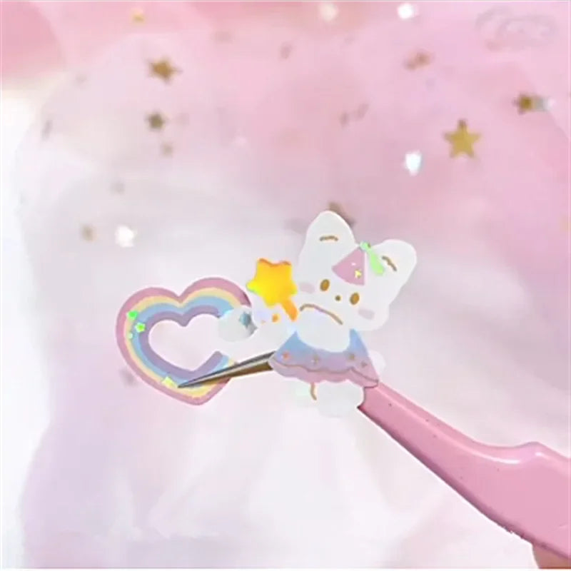 1pc Korean Cute Sticker Kawaii Bling Bunny Rainbow Four-leaf Pudding Sticker Waterproo close-up view