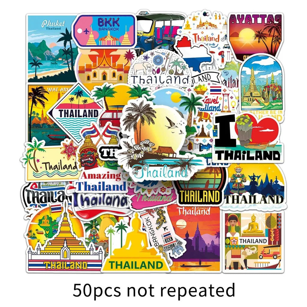 Thai Scenery Graffiti Stickers 50 Pack | Travel-Themed Decals for Laptops and Phones lifestyle view