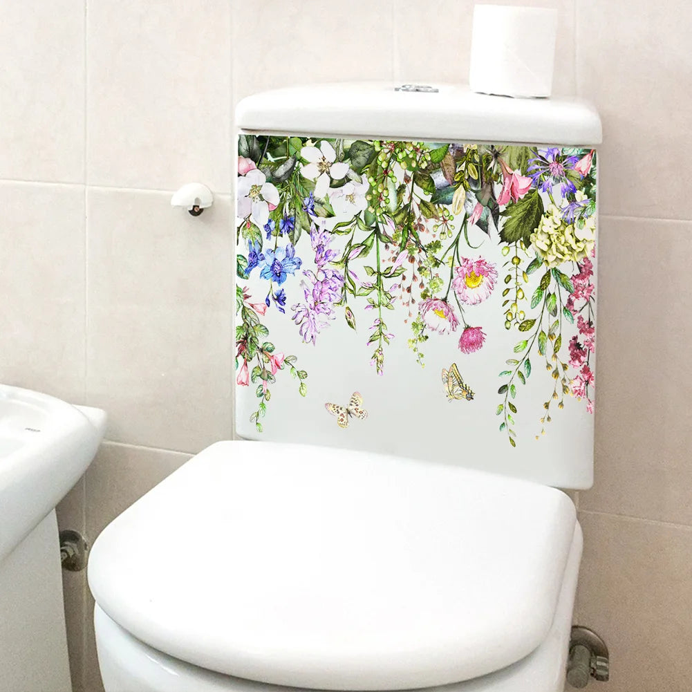 Plants Flowers Butterflies Wall Sticker | Toilet Decor Decals for Home Decoration detail view